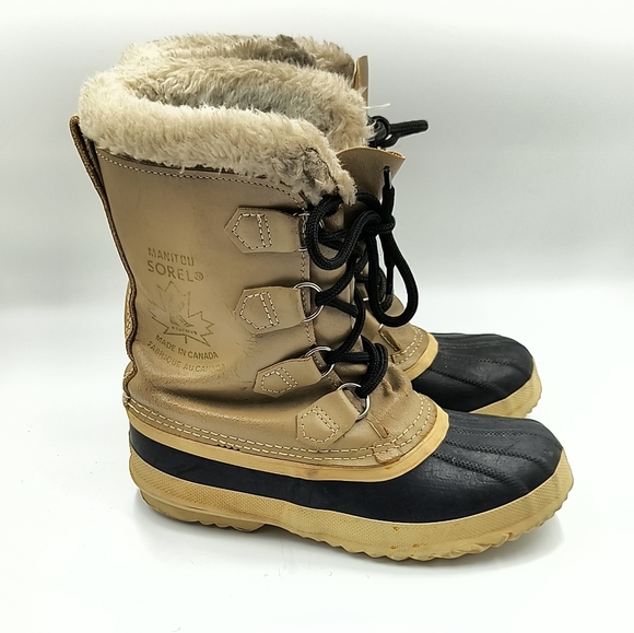 SOREL Manitou Vintage Winter Snow Boots Size 5 Made in Canada Wool Lined - Picture 1 of 7